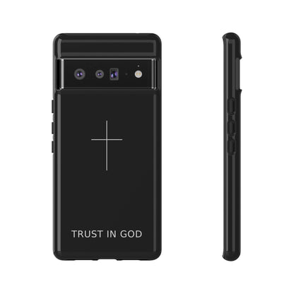 Trust in God Phone Case Minimal Cross Christian Black Tough Cover