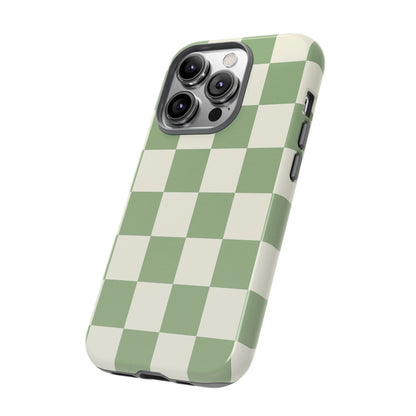Sage Green Checkerboard Phone Case | Minimal Aesthetic Checkered iPhone & Samsung Tough Case
