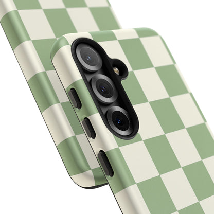 Sage Green Checkerboard Phone Case | Minimal Aesthetic Tough Case