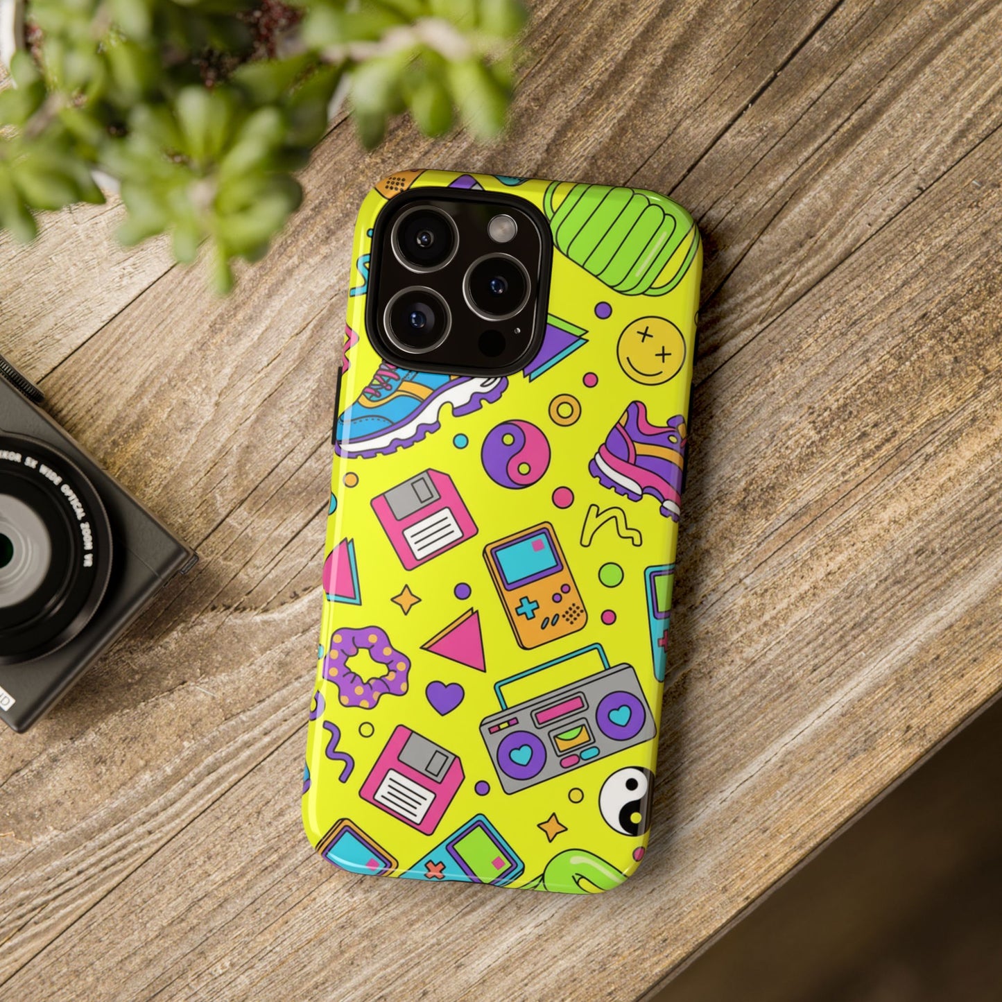 90s Retro Neon Phone Case – Y2K Nostalgia Colorful Icons Tough Protective Case