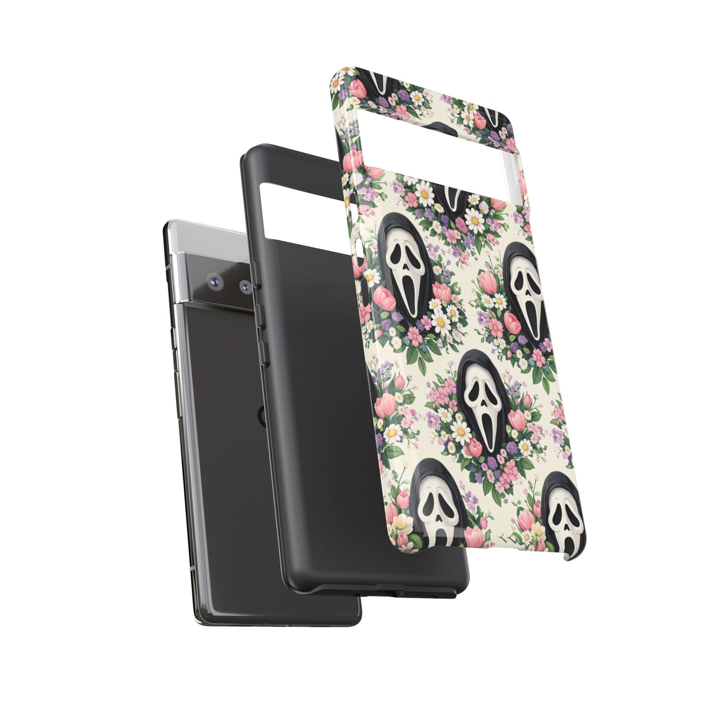Floral Ghost Face Aesthetic Phone Case – Cute Spooky Tough Cover