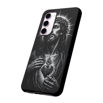 Jesus Sacred Heart Phone Case Black White Christian Faith Aesthetic