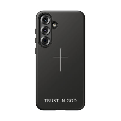 Trust in God Phone Case Minimal Cross Christian Black Tough Cover
