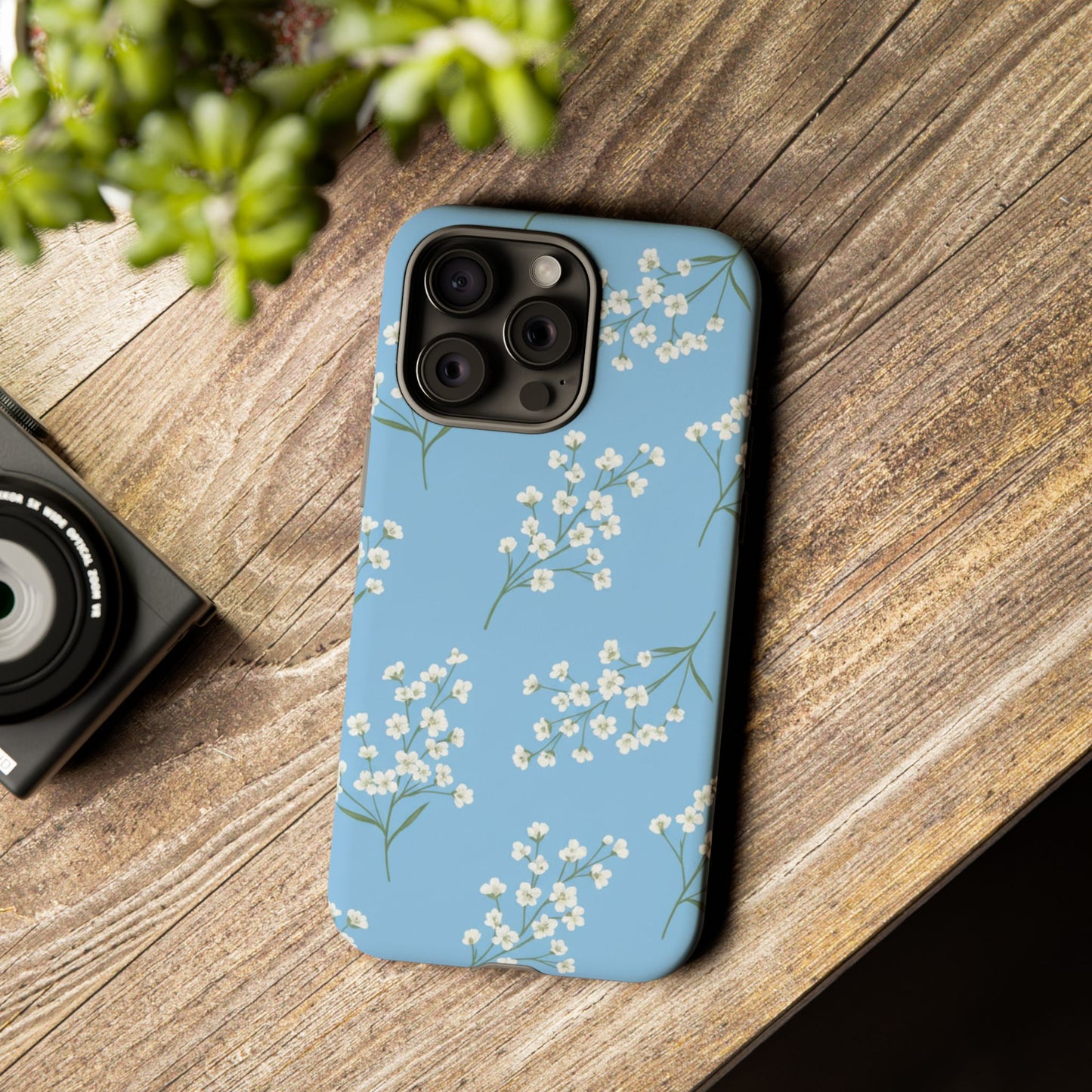 Baby’s Breath Floral Phone Case – Blue Minimal Flower Aesthetic Tough Case