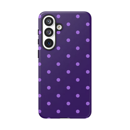 Purple Polka Dot Tough Phone Case – Cute Stylish Durable Protective Cover for Iphone, Samsung Galaxy and Pixel