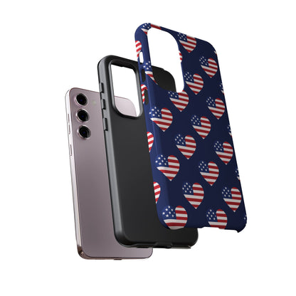 Patriotic American Flag Heart Phone Case – Tough Shockproof, USA Stars & Stripes for Iphone, Samsung Galaxy and Pixel