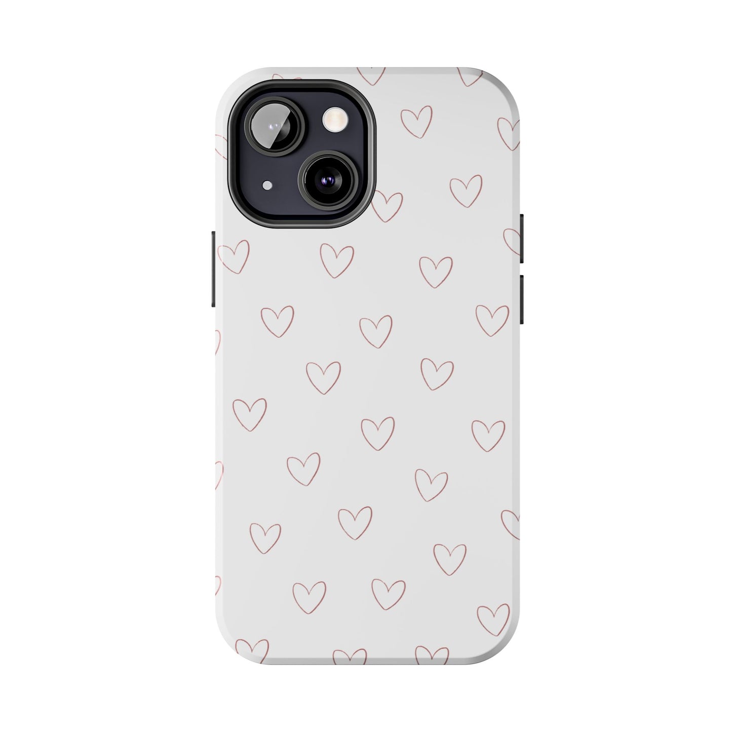 Hand-Drawn Hearts Tough Phone Case | Minimal Pink Heart Pattern