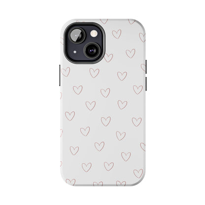 Hand-Drawn Hearts Tough Phone Case | Minimal Pink Heart Pattern
