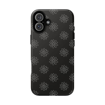 Black Daisy Floral Phone Case – Slim Protective Tough Case for Iphone, Samsung Galaxy and Pixel