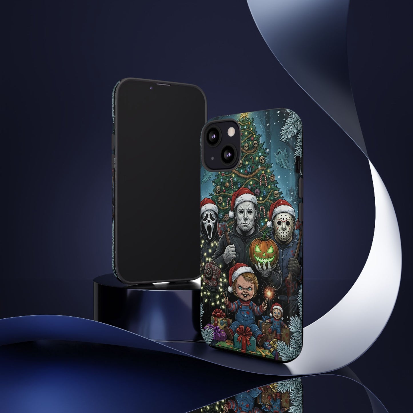 Christmas Horror Phone Case – Festive Slasher Collage Tough Case (iPhone, Samsung, Pixel)