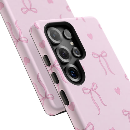 Pink Bow Heart Aesthetic Phone Case – Coquette Cute Tough Cover