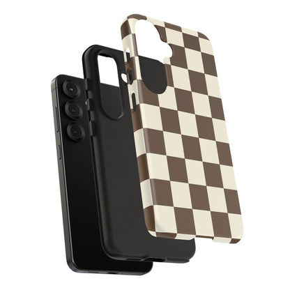 Mocha Checkerboard Phone Case | Neutral Aesthetic Checkered iPhone & Samsung Tough Case