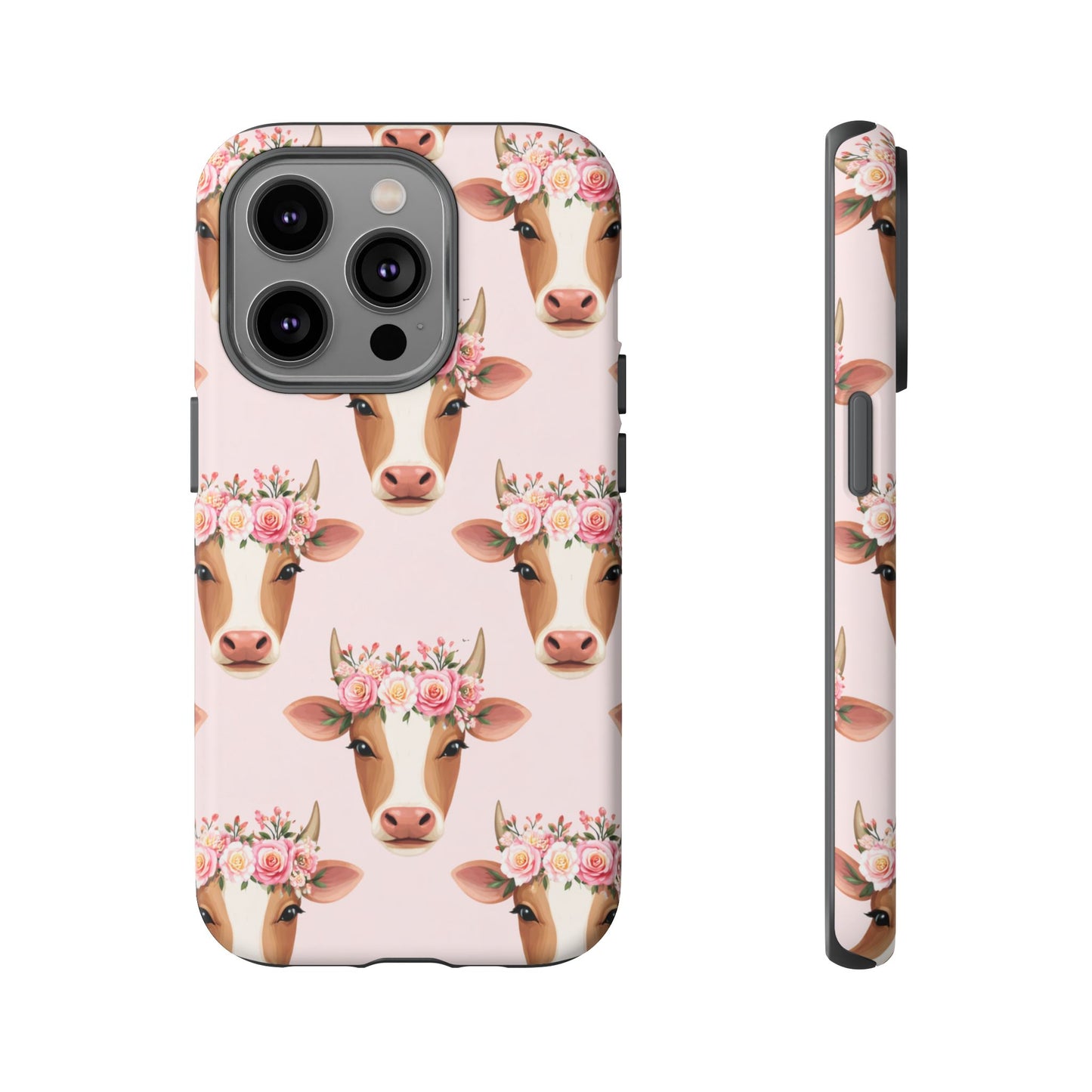 Floral Cow Phone Case – Cute Pink Cow Print Tough Protective Case for Iphone, Samsung Galaxy and Pixel