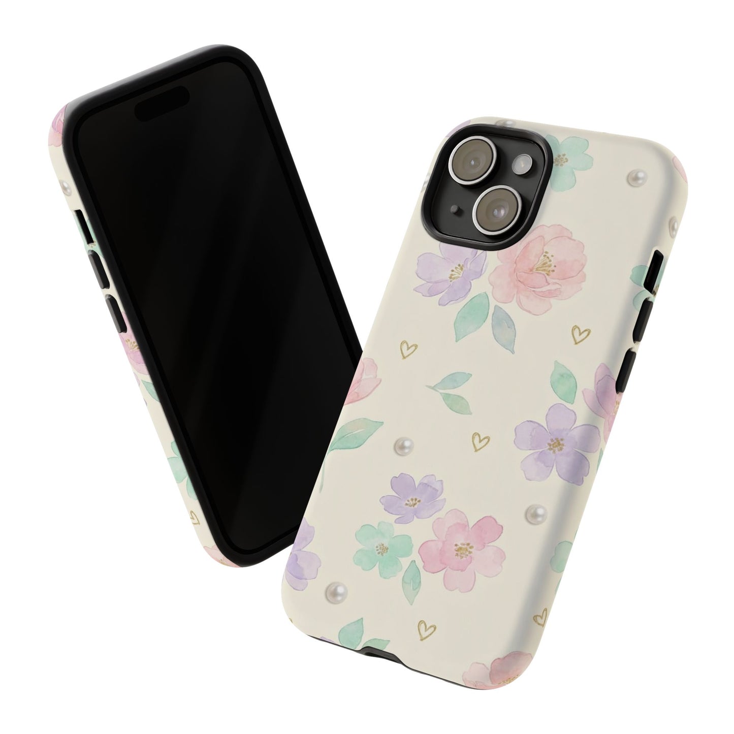 Pastel Floral Phone Case – Coquette Watercolor Flower Hearts Tough Case (iPhone, Samsung, Pixel)