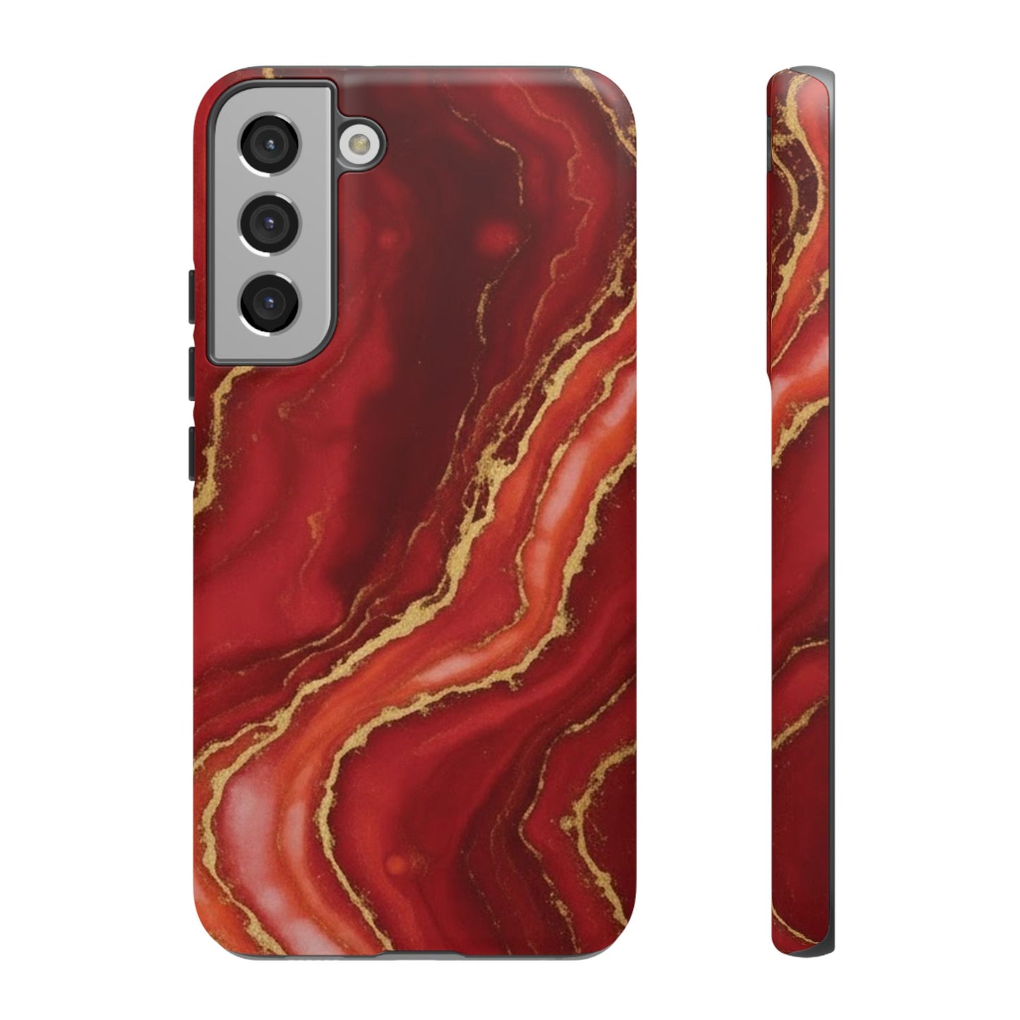 Red Agate Marble Phone Case – Gold Vein Luxury Stone Tough Case (iPhone, Samsung, Pixel)