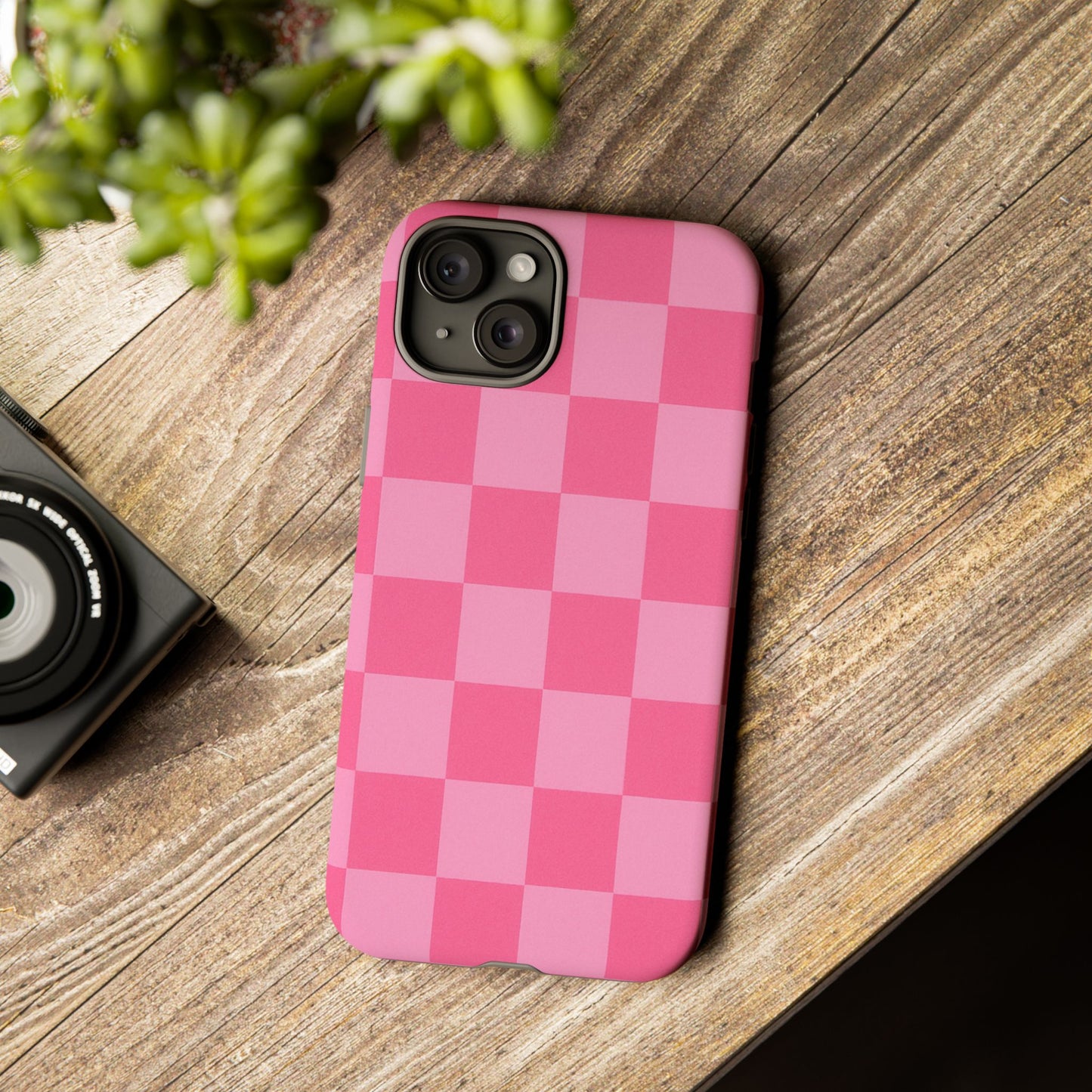 Pink Checkerboard Phone Case | Cute Aesthetic Checkered iPhone & Samsung Tough Case