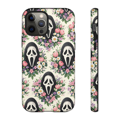 Floral Ghost Face Aesthetic Phone Case – Cute Spooky Tough Cover