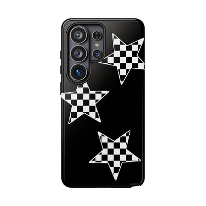 Checkered Star Tough Phone Case – Black Retro Graphic Protective Cover for Iphone, Samsung Galaxy and Pixel