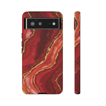 Red Agate Marble Phone Case – Gold Vein Luxury Stone Tough Case (iPhone, Samsung, Pixel)