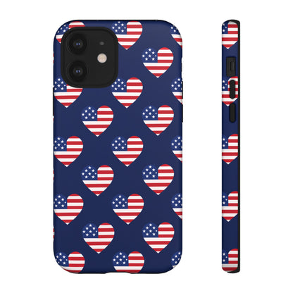 Patriotic American Flag Heart Phone Case – Tough Shockproof, USA Stars & Stripes for Iphone, Samsung Galaxy and Pixel