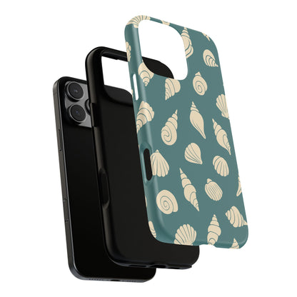 Seashell Pattern Phone Case | Teal Coastal Shells Tough Case for Iphone, Samsung Galaxy and Pixel