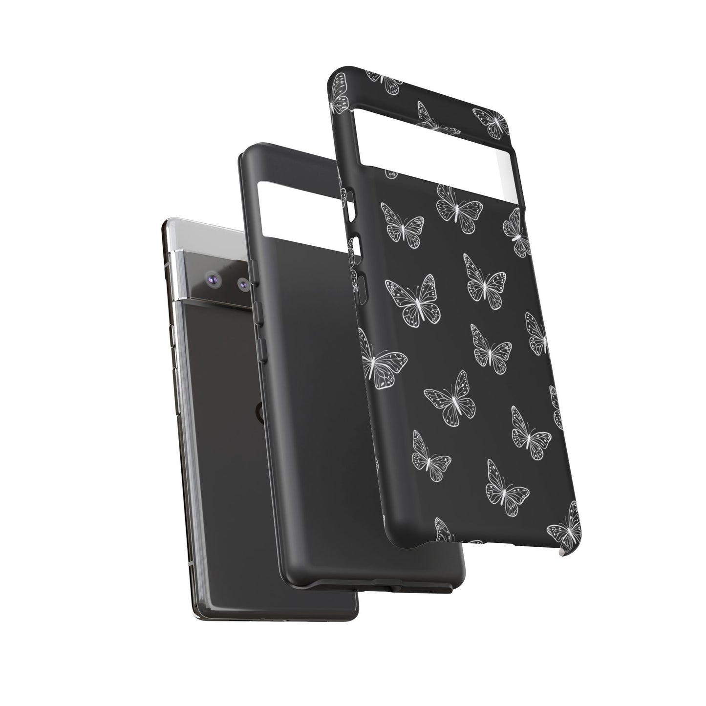 White Butterfly Pattern Phone Case – Dark Aesthetic Monochrome Tough Cover