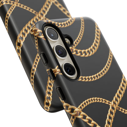 Luxury Gold Chain Phone Case – Black Designer Style Tough Protective Cover for Iphone, Samsung Galaxy and Pixel