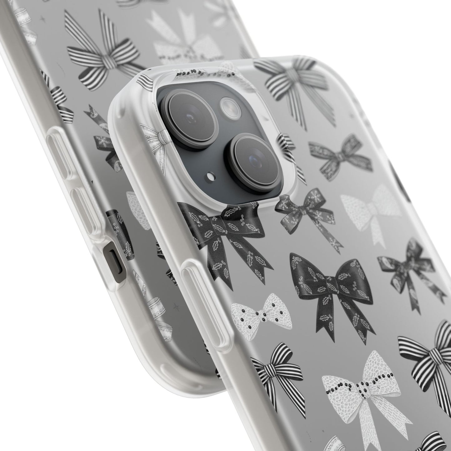 Black & White Bow Pattern Phone Case | Minimal Coquette Flexi Case