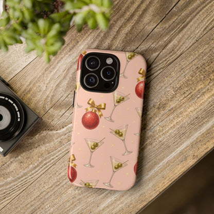 Cocktail Ornament Phone Case – Pink Martini & Cherry Pattern | Glossy or Matte for Iphone, Samsung Galaxy and Pixel