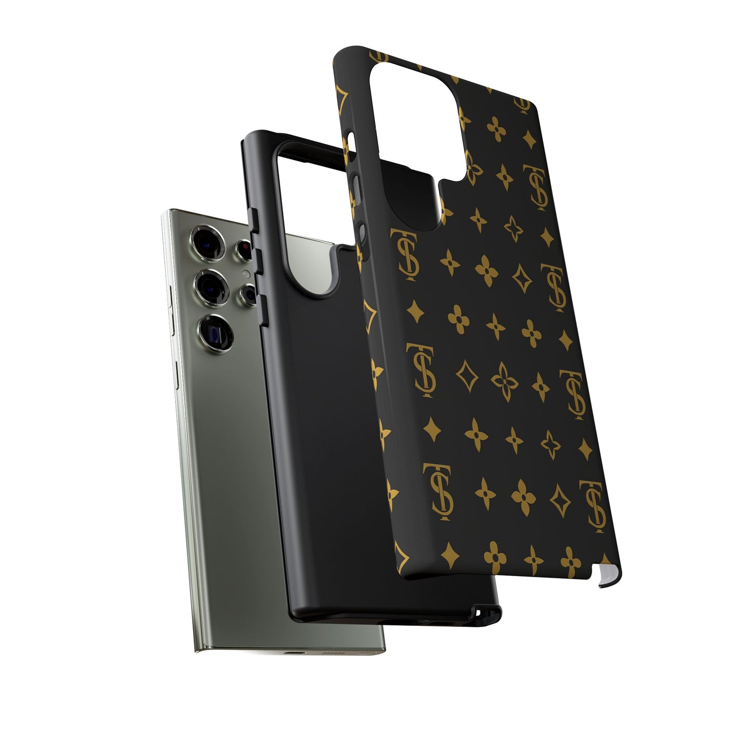 Gold Monogram Pattern Tough Phone Case | Black & Gold Luxury Design for Iphone, Samsung Galaxy and Pixel