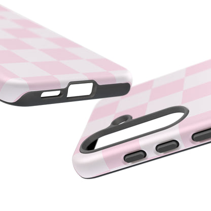 Light Pink Checkerboard Phone Case | Pastel Aesthetic Checkered iPhone & Samsung Tough Case