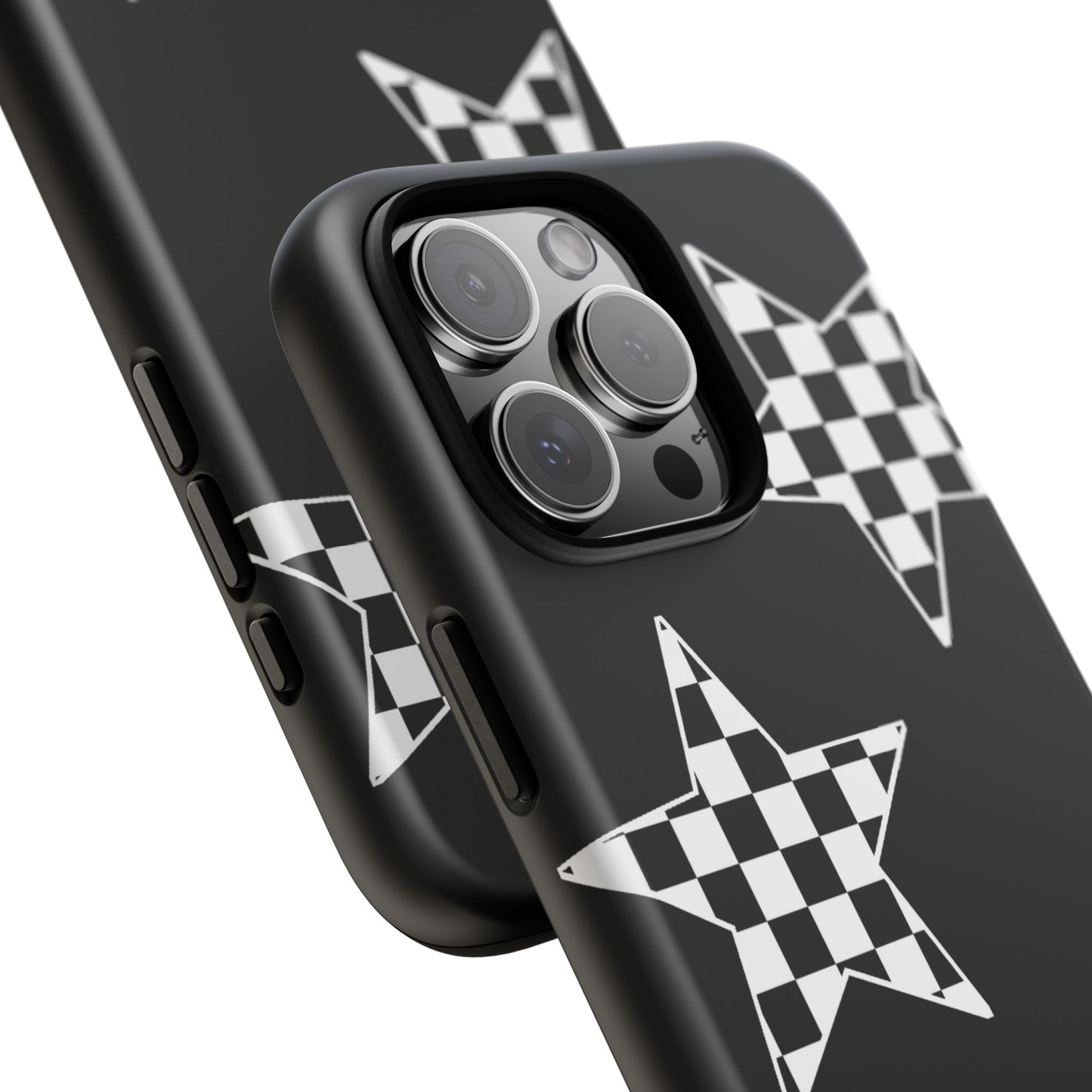 Checkered Star Tough Phone Case – Black Retro Graphic Protective Cover for Iphone, Samsung Galaxy and Pixel