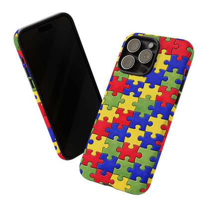Colorful Puzzle Phone Case, Autism Awareness Jigsaw Design, Tough Protective Case, iPhone & Samsung Case, Vibrant Puzzle Pattern