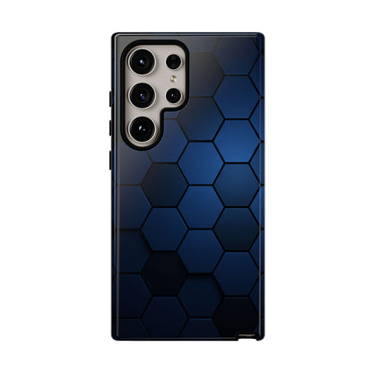 Blue Hexagon Gradient Phone Case | Honeycomb Geometric Tech Aesthetic | Minimalist Tough Case for iPhone & Samsung
