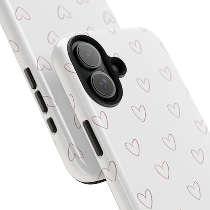 Hand-Drawn Hearts Tough Phone Case | Minimal Pink Heart Pattern