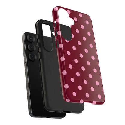 Pink Polka Dot Phone Case – Cute Aesthetic Tough Protective Phone Cover for Iphone, Samsung Galaxy and Pixel
