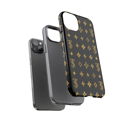 Gold Monogram Pattern Tough Phone Case | Black & Gold Luxury Design for Iphone, Samsung Galaxy and Pixel