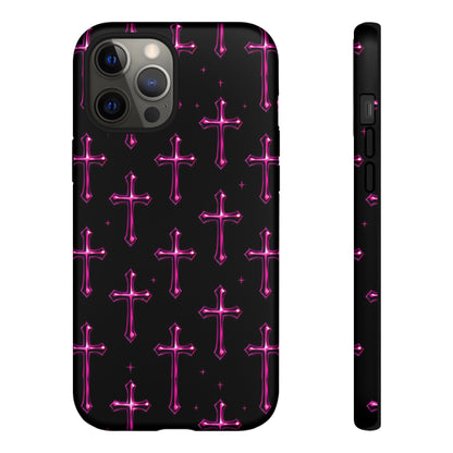 Neon Pink Cross Pattern Phone Case | Tough Protective Case for Iphone, Samsung Galaxy and Pixel