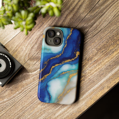 Blue & Gold Marble Phone Case – Luxury Resin Art Tough Case (iPhone, Samsung, Pixel)