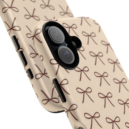 Coquette Bow Phone Case | Neutral Beige Aesthetic iPhone & Samsung Tough Case