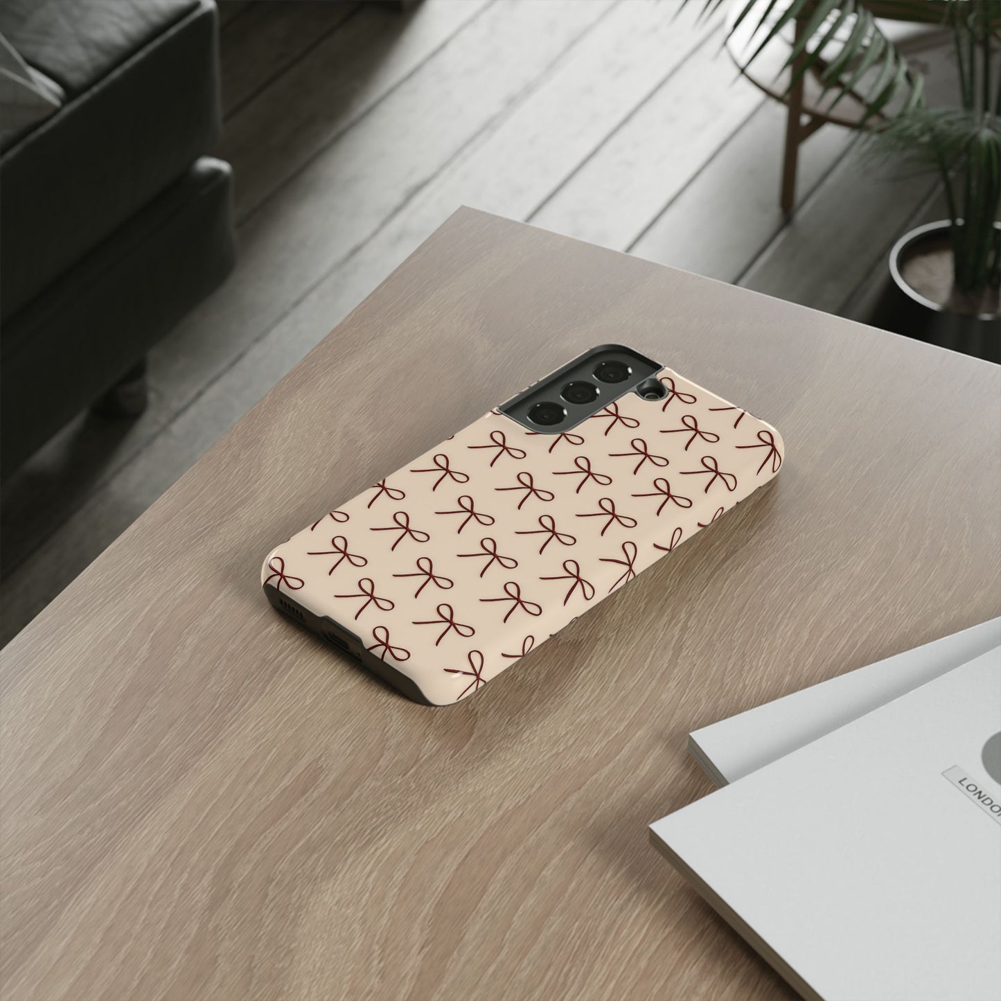 Coquette Bow Phone Case | Neutral Beige Aesthetic iPhone & Samsung Tough Case