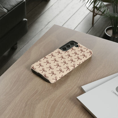 Coquette Bow Phone Case | Neutral Beige Aesthetic iPhone & Samsung Tough Case