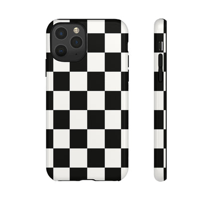 Black & White Checkerboard Phone Case – Classic Aesthetic Tough Protective Case