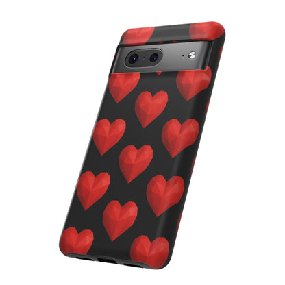 Red Heart Phone Case – Geometric Heart Pattern Tough Case (Black)