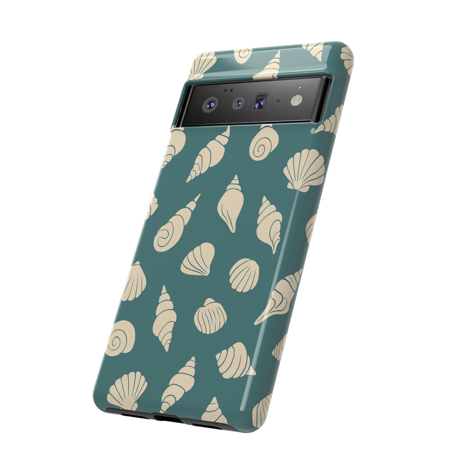 Seashell Pattern Phone Case | Teal Coastal Shells Tough Case for Iphone, Samsung Galaxy and Pixel