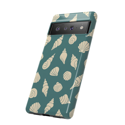 Seashell Pattern Phone Case | Teal Coastal Shells Tough Case for Iphone, Samsung Galaxy and Pixel