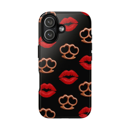 Red Lipstick & Knuckle Duster Phone Case | Bold Kiss Print Tough Protective Cover for Iphone, Samsung Galaxy and Pixel