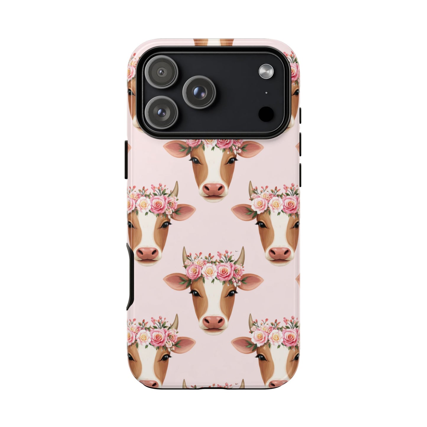 Floral Cow Phone Case – Cute Pink Cow Print Tough Protective Case for Iphone, Samsung Galaxy and Pixel