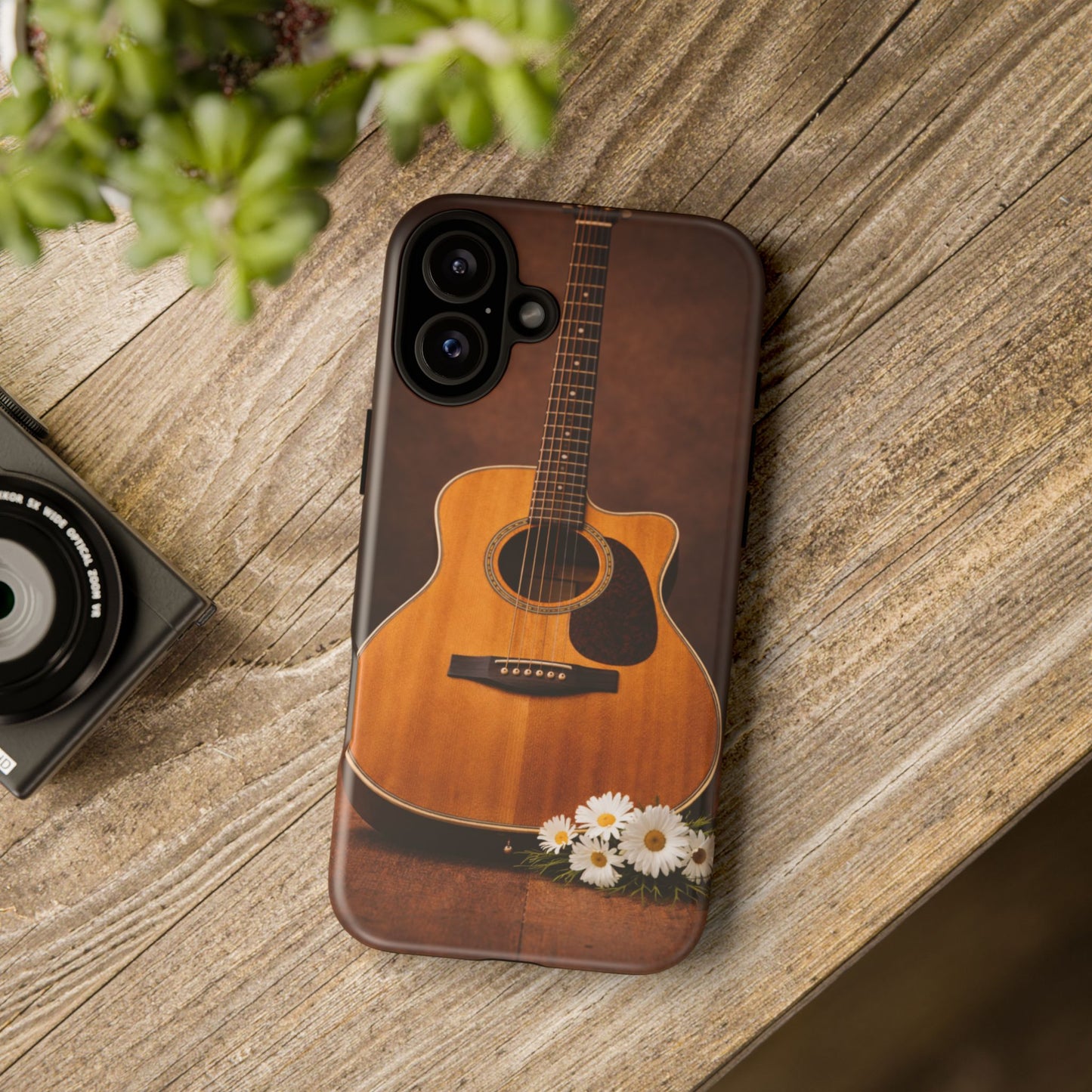 Acoustic Guitar Daisy Phone Case | Rustic Music Lover Tough Cover