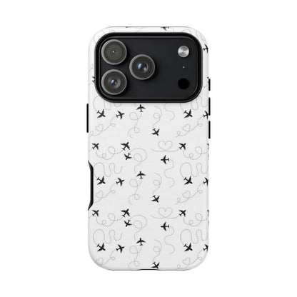 Minimal Paper Airplane Pattern Phone Case – Black White Aesthetic Tough Cover